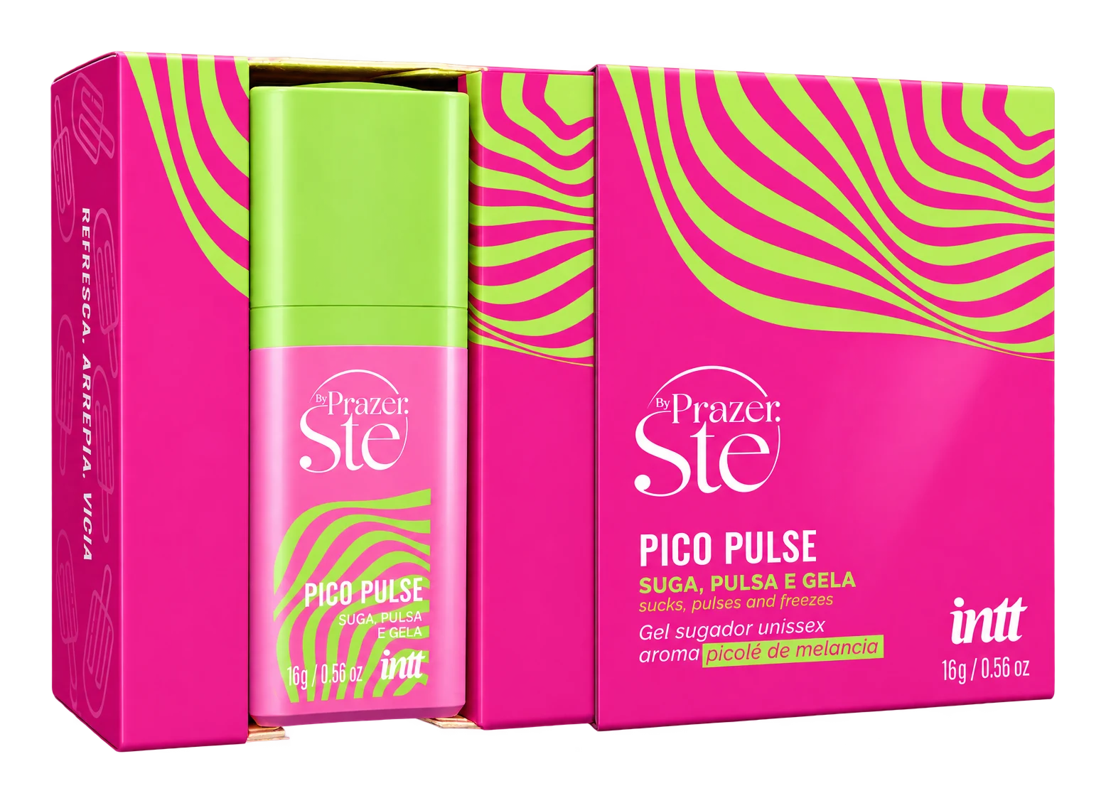 Pico Pulse Melancia INTT 16 g — caixa aberta e frasco