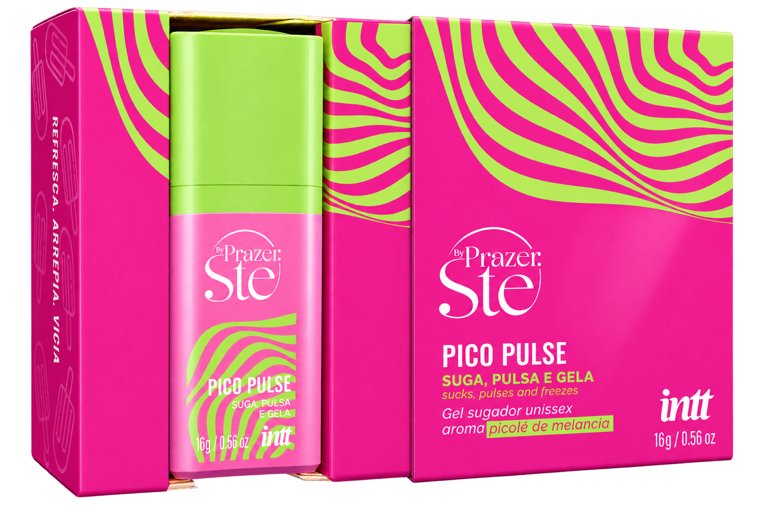 Pico Pulse Melancia INTT 16 g — caixa aberta e frasco